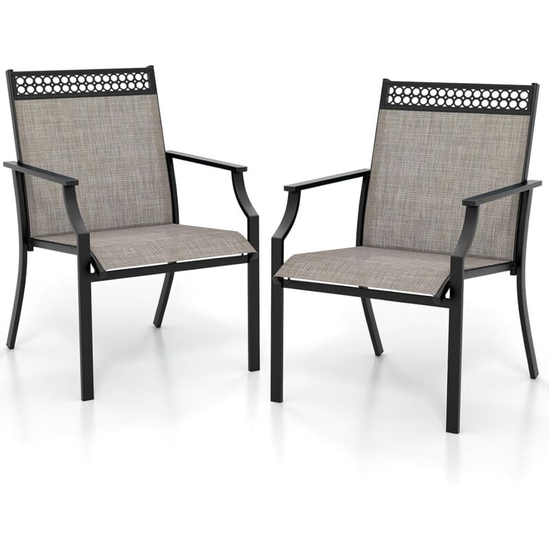 Goplus - Lot de 2 Chaises Jardin en Tissu 66x61x90cm Charge 150KG-Dossier Haut-Accoudoirs Confortables Marron
