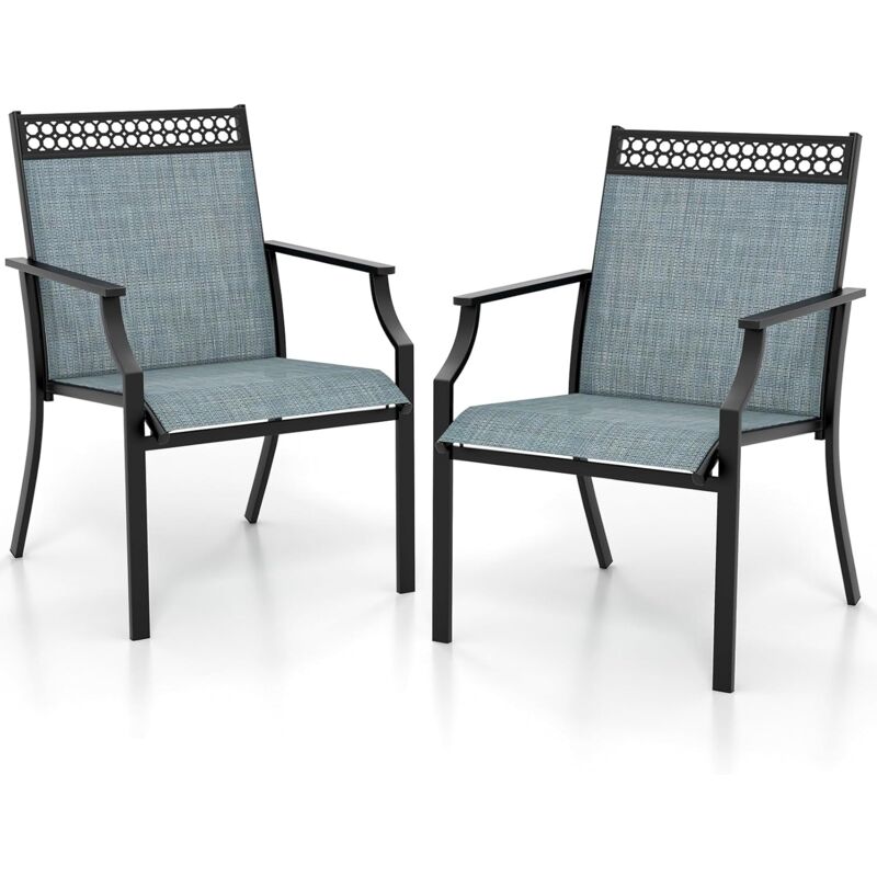 GOPLUS Lot de 2 Chaises Jardin en Tissu 66x61x90cm Charge 150KG-Dossier Haut-Accoudoirs Confortables Bleu