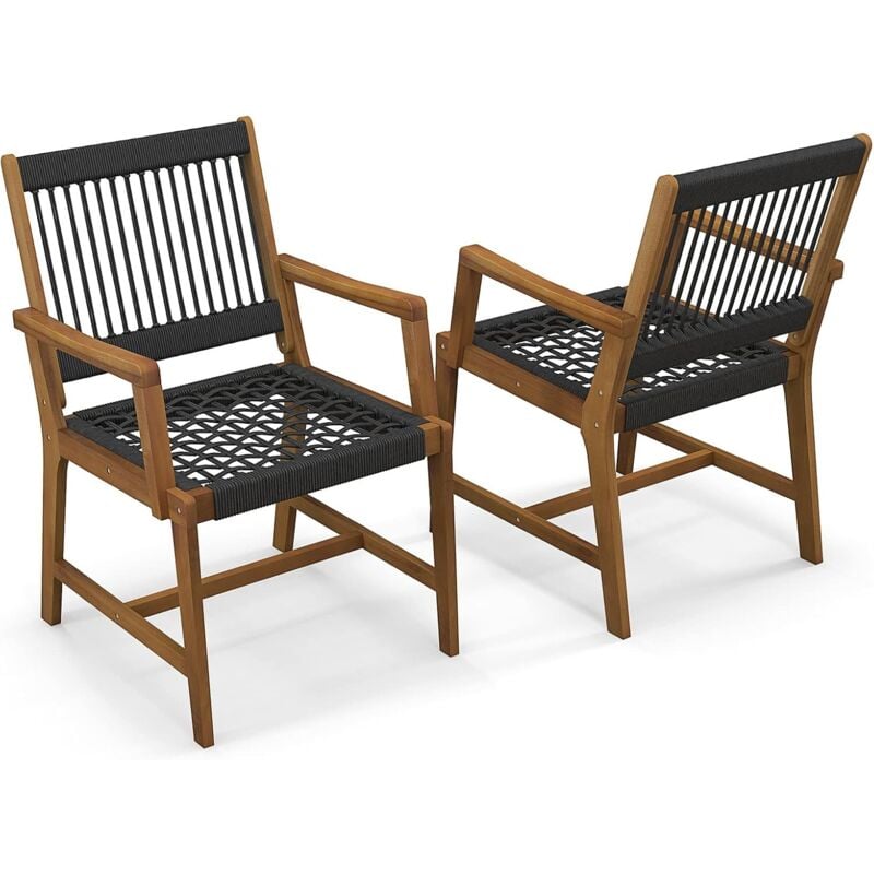 Goplus - Lot de 2 Chaises Jardins Bois d'Acacia-64x57x90CM Charge 160KG-Tissées en Corde pour Terrasse/Jardin/Arrière-Cour Marron