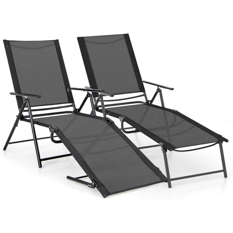 Goplus - Lot de 2 Chaises Longues Pliantes, Chaises de Plage Inclinables Réglables avec 6 Positions Réglables, Chaises Longues Pliables, Capacité 150