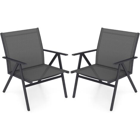 GOPLUS Lot de 2 Chaises Pliante Jardin Exterieur, Fauteuil Balcon Structure en Métal et Assise et Dossier Respirants, 67 x 61,5 x 78 CM,pour Piscine,Charge 160KG
