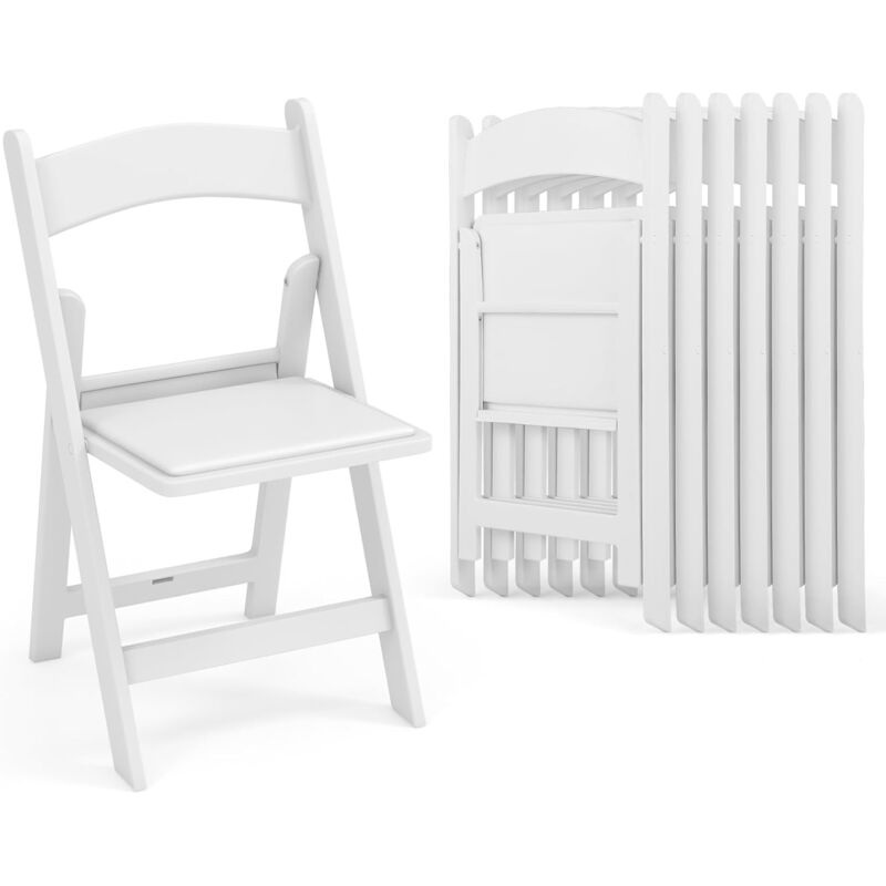 Lot de 2 Chaises Pliantes en Résine avec Siège Rembourré et Dossier Ergonomique-Cadre en Résine-Capacité 500 Kg Blanc - Goplus
