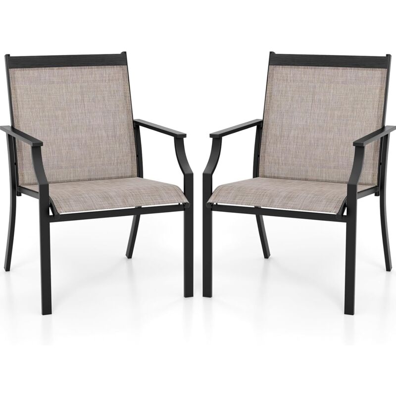Lot de 2 Chaises Terrasse 66x61x90cm Charge 150KG avec Accoudoirs-Siège Large en Tissu Respirant pour Jardin/Porche Marron - Goplus