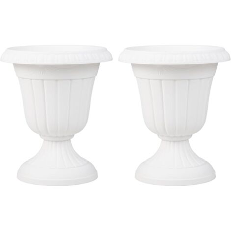 GOPLUS Lot de 2 Pot de Fleur Exterieur Rétro, ⌀41 cm de Diamètre, Cache Pot Plante Interieur en Plastique, 2PCS Jardinières Rondes, Amphore Jardinière, Idéal pour Plantes, Fleurs (Blanc)