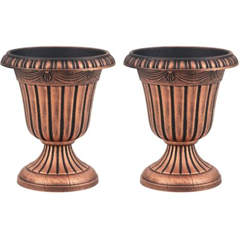 GOPLUS Lot de 2 Pot de Fleur Exterieur Rétro, ⌀41 cm de Diamètre, Cache Pot Plante Interieur en Plastique, 2PCS Jardinières Rondes, Amphore Jardinière, Idéal pour Plantes, Fleurs (Bronzé)