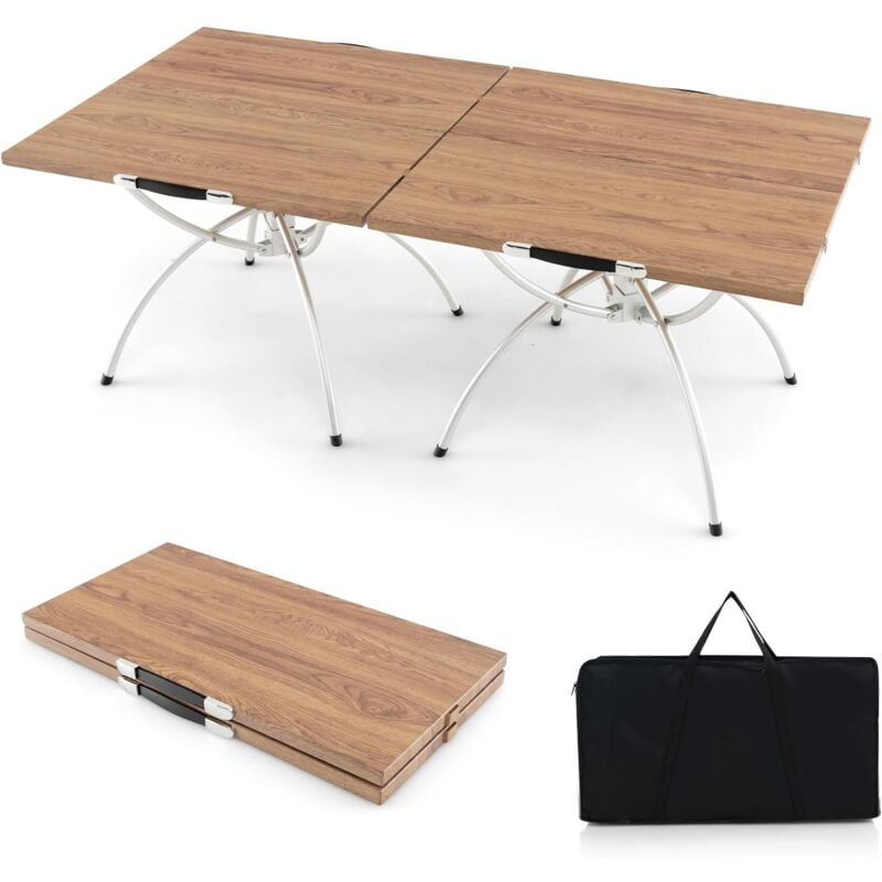 GOPLUS Lot de 2 Tables de Camping Pliantes, Tables de Pique-Nique en Aluminium pour 4-6 Personnes, Tables de Jardin Portables et Légères avec Sac de