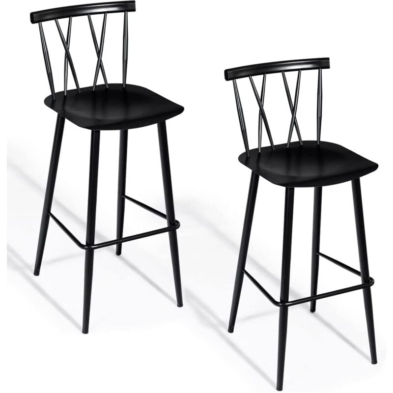 Goplus - Lot de 2 Tabourets de Bar avec Dossier, Chaise de Salle à Manger Élégante en Métal, Tabouret avec Repose-Pieds, Chaise d'Appoint de Café ou