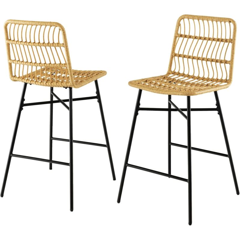 Goplus - Lot de 2 Tabourets de Bar en Rotin PE,Chaises de Bar avec Cadre en Métal & Repose-Pieds,Hauteur d'Assise 69 CM,Style Moderne