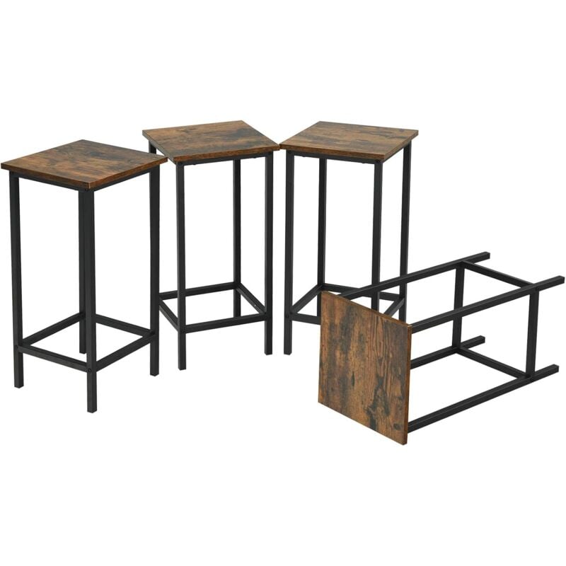 Goplus - Lot de 4 Chaises de Bar Rustique de Cadre en Fer Noir, Tabourets de Bar Carre ave Repose-Pieds, Chaise de Bar Antiderapant pour Cuisine,