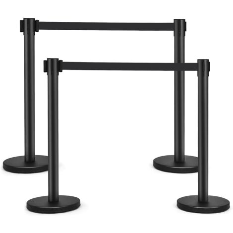 Goplus – Lot de 4 poteaux de guidage rétractables avec ceinture de 2m – Acier peint noir – Base en ciment pour stabilité – Pour contrôle des foules