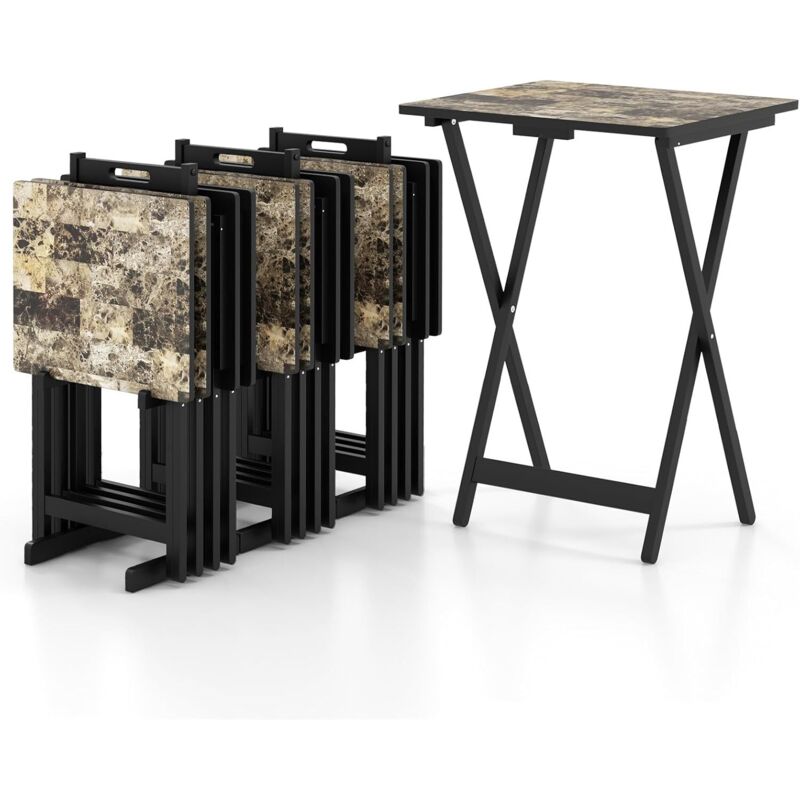 GOPLUS Lot de 4 Tables Pliantes Jardin Exterieur avec Rack de Rangement, Poignée de Transport, Petite Table d’Appoint Balcon pour Canapé, Portable