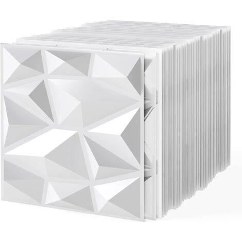 GOPLUS Lot de 50/100 Panneau Mural Decoratif en Diamant 30x30 CM, Panneaux Muraux 3D en PVC, Facile à Découper, Installer, Imperméable & Résistant à Chaleur, pour Salon, Chambre (30x30CM-4,5㎡,Blanc)