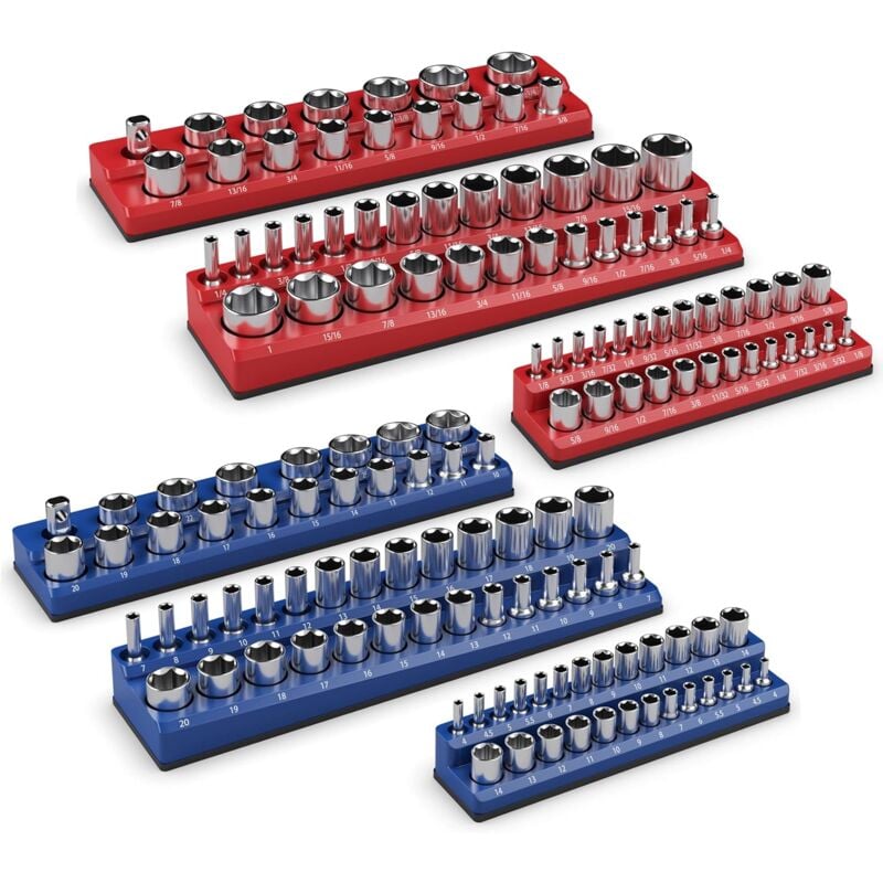 GOPLUS Lot de 6 Organiseurs de Douilles Magnétiques, Kit de Support de Douille Professionnelle avec Entraînements 1/4", 3/8", 1/2", pour Douilles