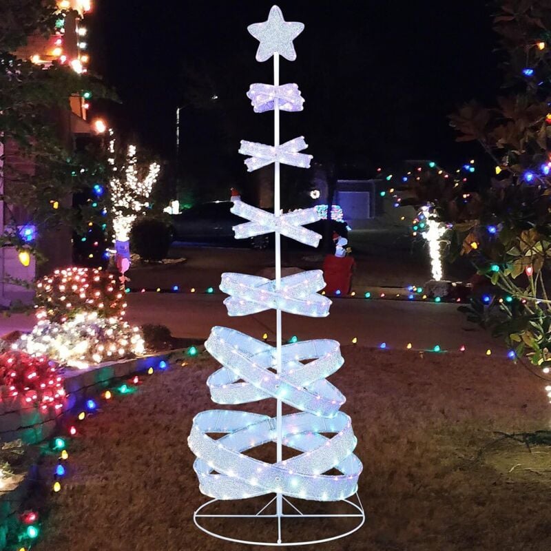 GOPLUS Luci Natalizie a Forma di Alberi Natale a Spirale, con 341 Luci LED, 34 Modalità di Illuminazione, 4 Chiodi a Terra, Decorazione di Natale per