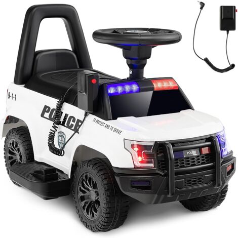 GOPLUS Macchina Cavalcabile per Bambini, Macchina della Polizia Cavalcabile Alimentata a Batteria 6V con Megafono Sirene e Luci, Cavalcabile con Musica per Bambini e Bambine 18-60 Mesi (Bianco)