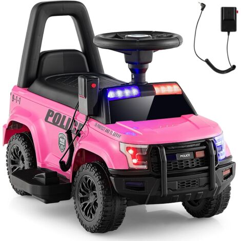 GOPLUS Macchina Cavalcabile per Bambini, Macchina della Polizia Cavalcabile Alimentata a Batteria 6V con Megafono Sirene e Luci, Cavalcabile con Musica per Bambini e Bambine 18-60 Mesi (Rosa)
