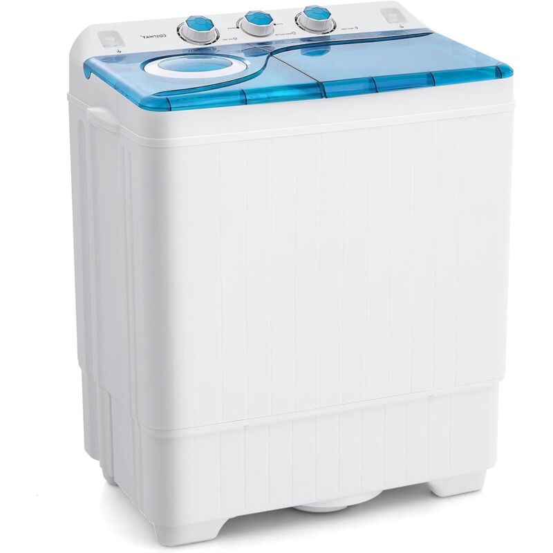 GOPLUS Machine à Laver à 2 Cuves avec 6,5 KG de Capacité de Lavage et 2 KG de Capacité d'Essorage-Puissance 280W avec Minuterie Bleu