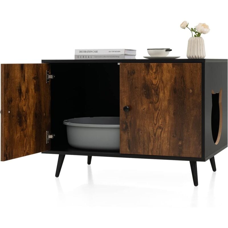 Maison de Toilette pour Chat, Armoire pour Chat avec Armoire à Double Porte, Compartiments pour Chat,80x50x57CM - Goplus