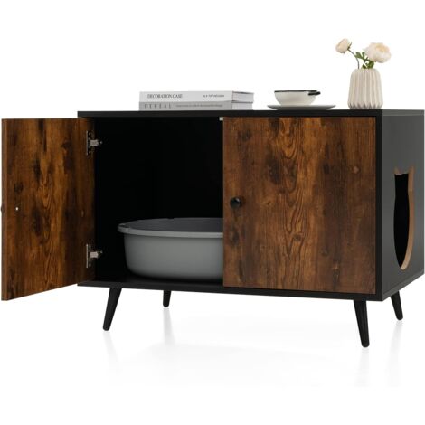 Goplus – Maison de toilette pour chat avec armoire à double porte – Compartiments de rangement – Dimensions 80x50x57cm – MDF et métal