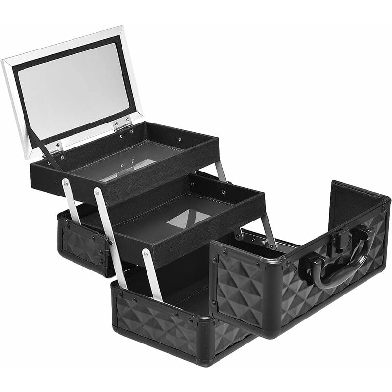 Mallette de Maquillage avec Miroir Coffret avec 2 Etagere Boîte a Maquillage Diverse Couleurs aux Choix 230x150x150mm (Noir) - Goplus