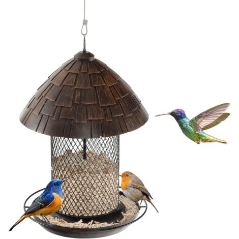 GOPLUS Mangiatoia per Uccelli Resistente alle Intemperie, Vasca per Uccelli in Metallo con Grande Capacità 2 L & Fori di Drenaggio, Vassoio Mangiatoia Sospesa, Regalo per gli Amanti degli Uccelli