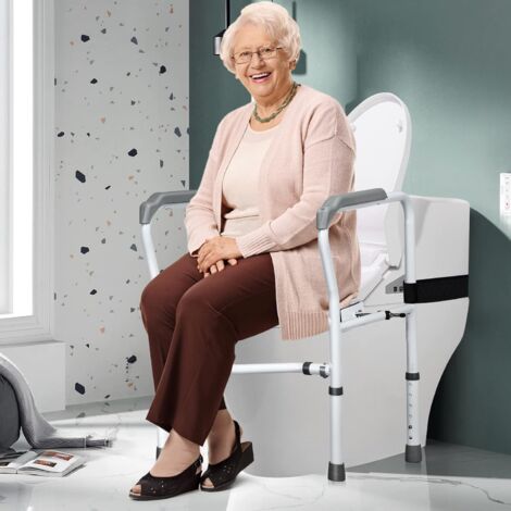GOPLUS Maniglione per WC, Maniglie di Sicurezza per il Bagno con Morsetto di Fissaggio, Braccioli Antiscivolo, Altezza e Larghezza Regolabile, Struttura di Supporto per WC per Anziani, Disabili