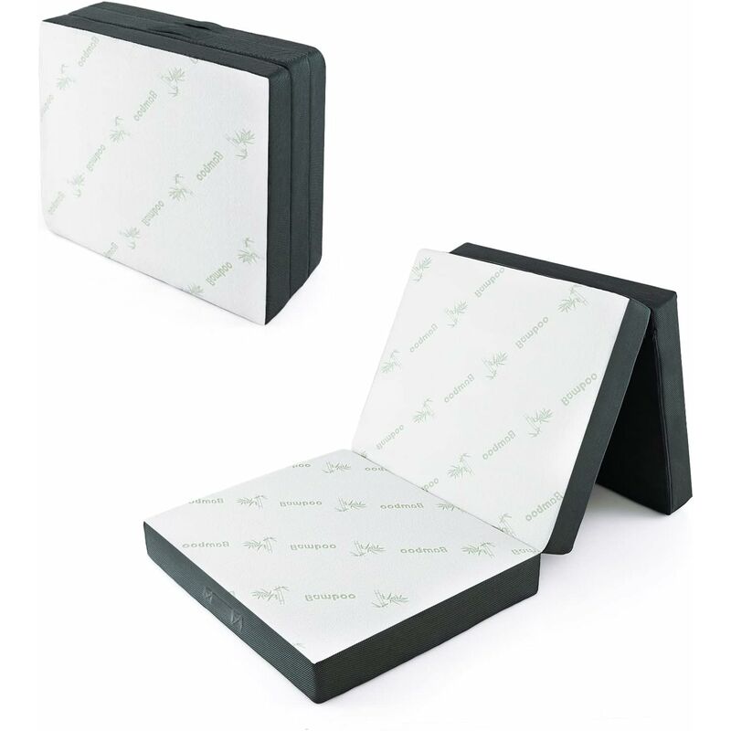 Matelas Pliable d'Invité en Mousse 193X80X10 cm, Matelas d'Appoint à 3 Plis avec Surface en Fibre de Bambou & 2 Poignées, pour Maison, Voyage,