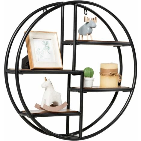 GOPLUS Mensola da muro rotonda, mensola da parete con 4 ripiani salvaspazio per cucina, camera da letto e soggiorno, libreria tonda da parete, 55 x 11 x 55 cm, nero