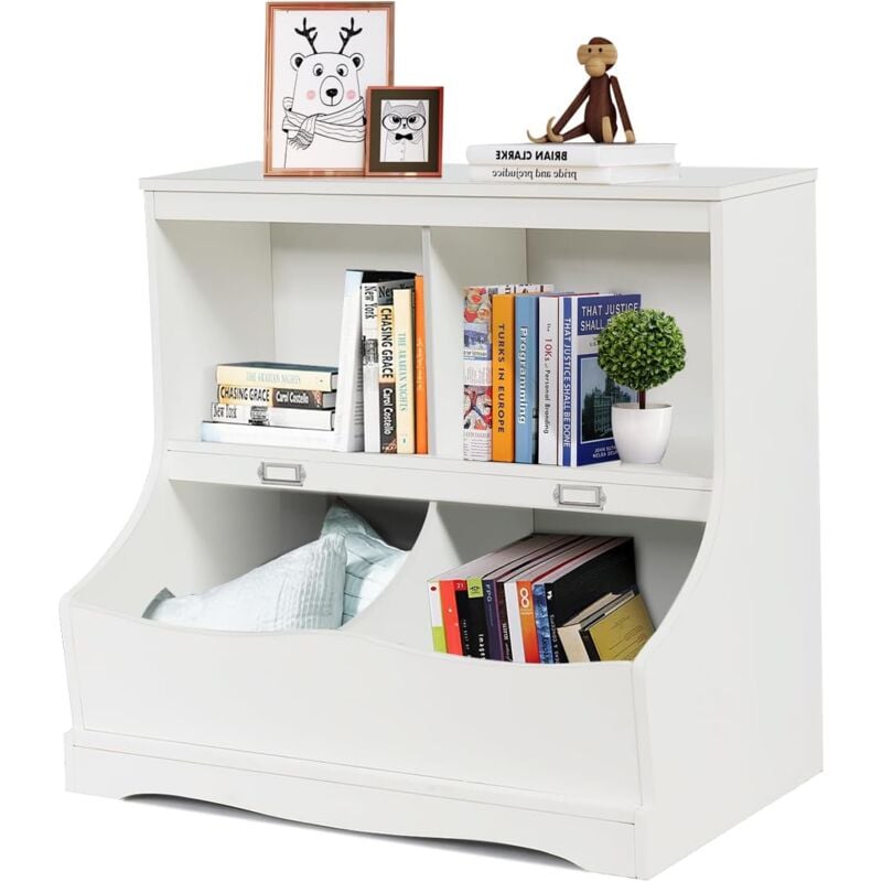 Meuble à Jouets pour Enfant, Meuble de Rangement Multifonctionnel pour Chambre d'Enfant avec 4 Compartiments de Rangement, pour Salle de Jeux,