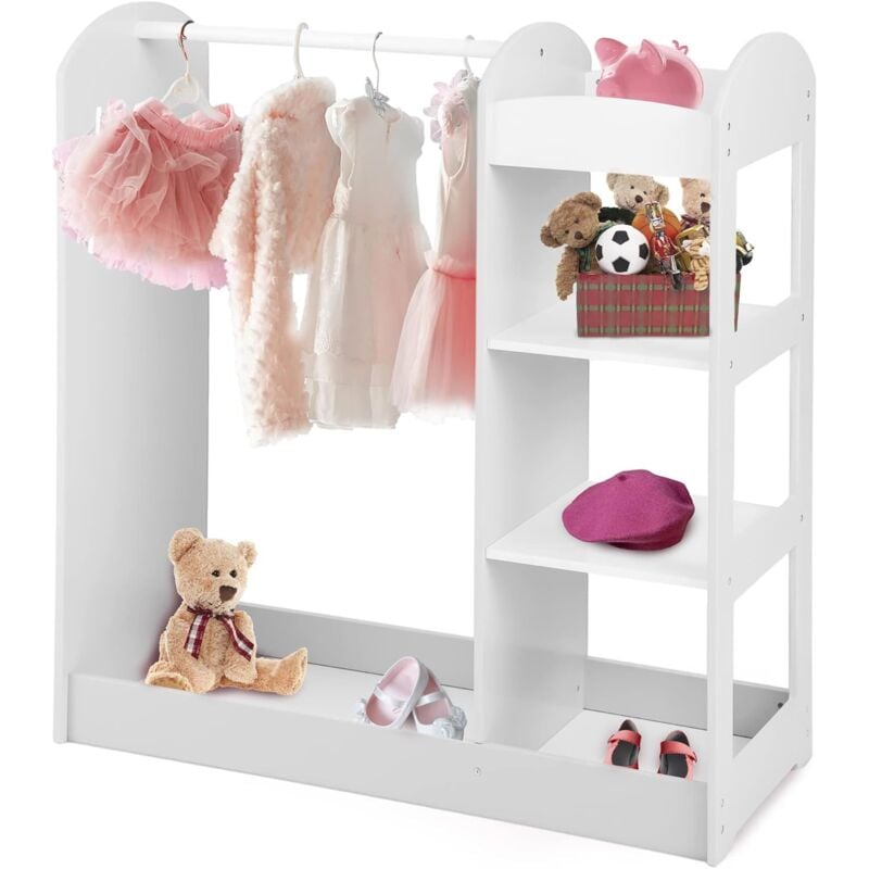 Goplus - Meuble Armoire de Rangement Enfant avec Miroir, Garde-Robe avec 4 Étagères Ouvertes, pour Tout-Petits 2 Ans+, Convient pour Chambre, Salon,