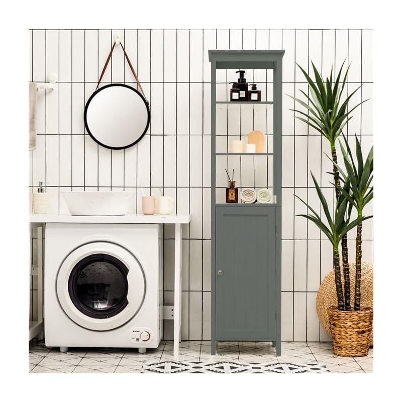 Meuble Colonne de Salle de Bain, Armoire de Rangement avec 3 Étagères, Dispositif Anti-basculement, Panneau Réglable à 3 Positions, 40x 32 x 161cm