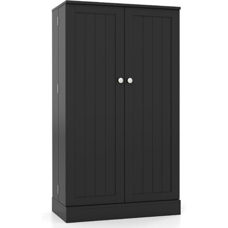 GOPLUS Meuble Cuisine de Rangement 60 x 40 x 104 CM à 2 Porte, Buffet Cuisine Autoportant avec 19 Étagère Ajustable, Garde-Corps, Kit Anti-basculement, Garde-Manger Idéal pour Chambre, Garage (Noir)