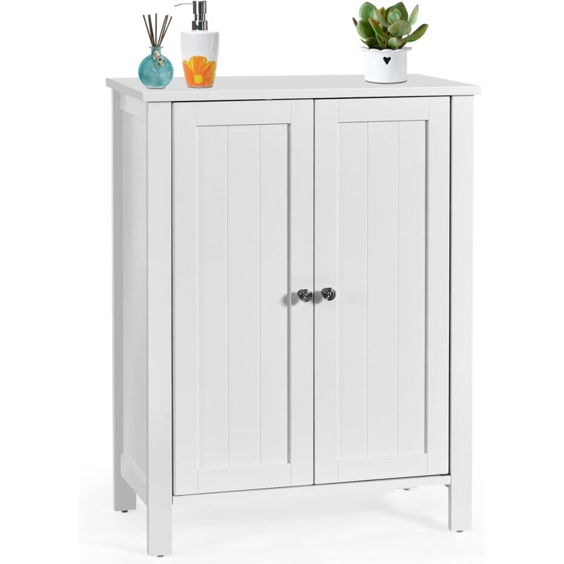 Meuble de Rangement, 60 x 30 x 80,5 cm, Armoire de Salle de Bain avec 2 Portes, 3 étagères Réglables, Conception Anti-Basculement, Blanc - Goplus