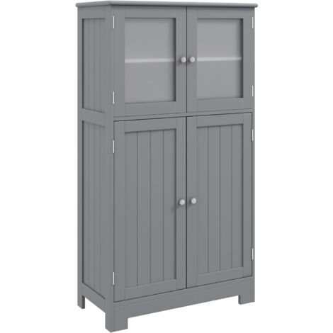 GOPLUS Meuble de Rangement 60x30x108,5cm,Placard Buffet sur Pied, avec Etagère Réglable,avec 4 Portes et Verre Trempé,Gris