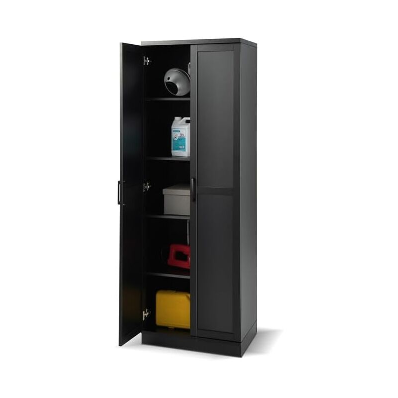 Meuble de Rangement Haute à 5 Niveaux,Meuble Autoportant avec Doubles Portes et étagères Ajustables,Anti-basculement,Noir - Goplus