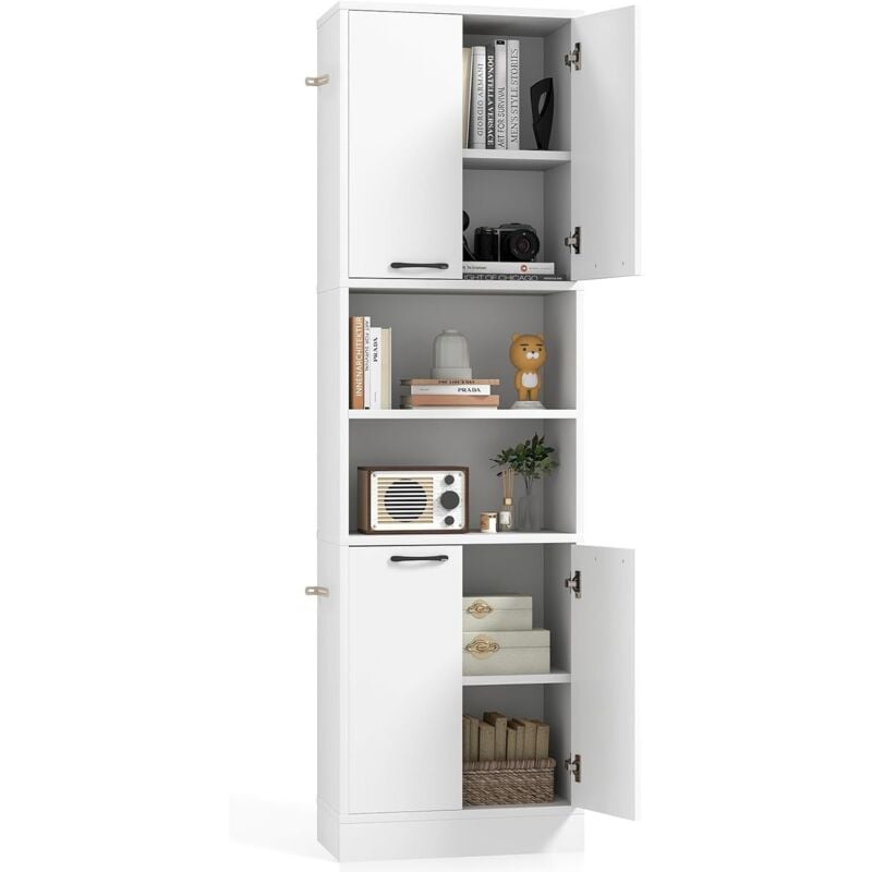 Goplus - Meuble de Rangement Haute de Cuisine, 4 Portes, 2 Compartiments Ouverts, Kits Anti-basculement, Buffet Haute de Cuisine Charge 136kg pour