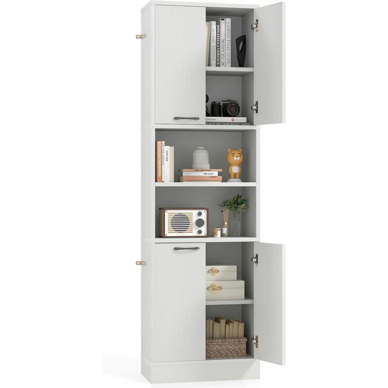 Goplus - Meuble de Rangement Haute de Cuisine, 4 Portes, 2 Compartiments Ouverts, Kits Anti-basculement, Buffet Haute de Cuisine Charge 136kg pour