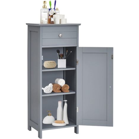 Goplus – Meuble de rangement salle de bain 1 tiroir et 2 étagères réglables – MDF gris – Dimensions 35x30x87cm – Fixation murale anti-renversement