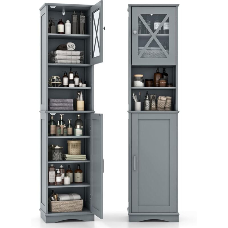 Meuble de Salle de Bain, Armoire Haut de Rangement avec Porte en Acrylique et Étagères Réglables, 2 Compartiments Ouverts, pour Salle de Bain, Salon,