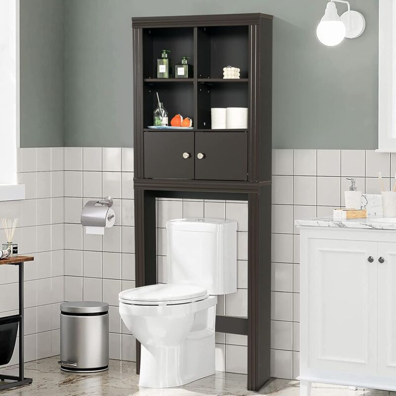 Meuble Étagère de Salle de Bain, Rangement au Dessus des Toilettes wc ou Lave-Linge, Armoire et 4 Étagères Ouvertes, 60 x 20 x 165 cm, (Marron)