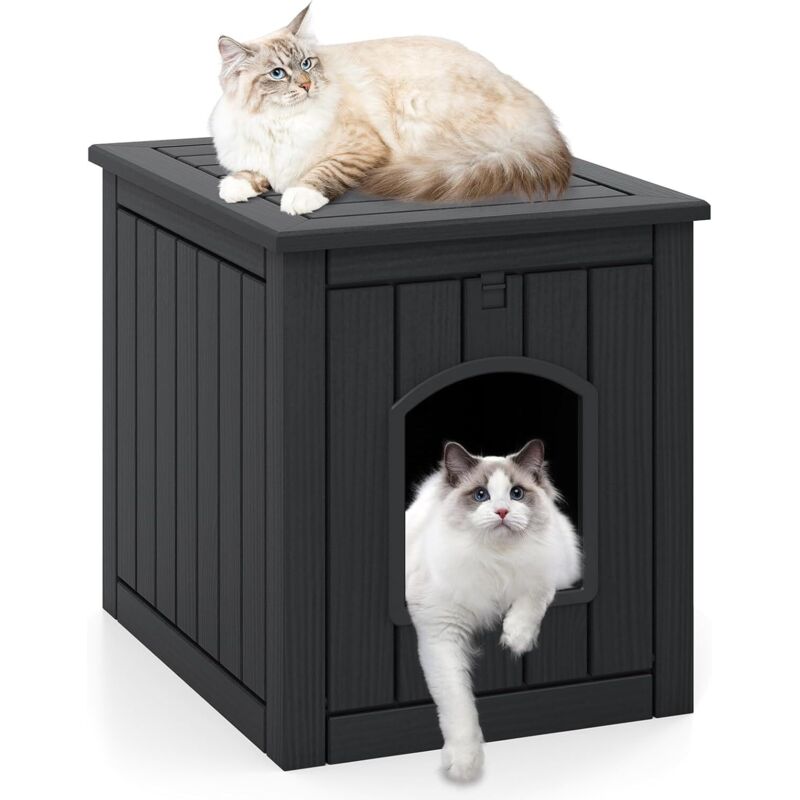 GOPLUS Meuble Litiere Chat avec Porte Rabattable, 47 x 60 x 54,5 CM, Cache Litiere Chat Exterieur en PP Résistant aux Intempérie avec Verrou de