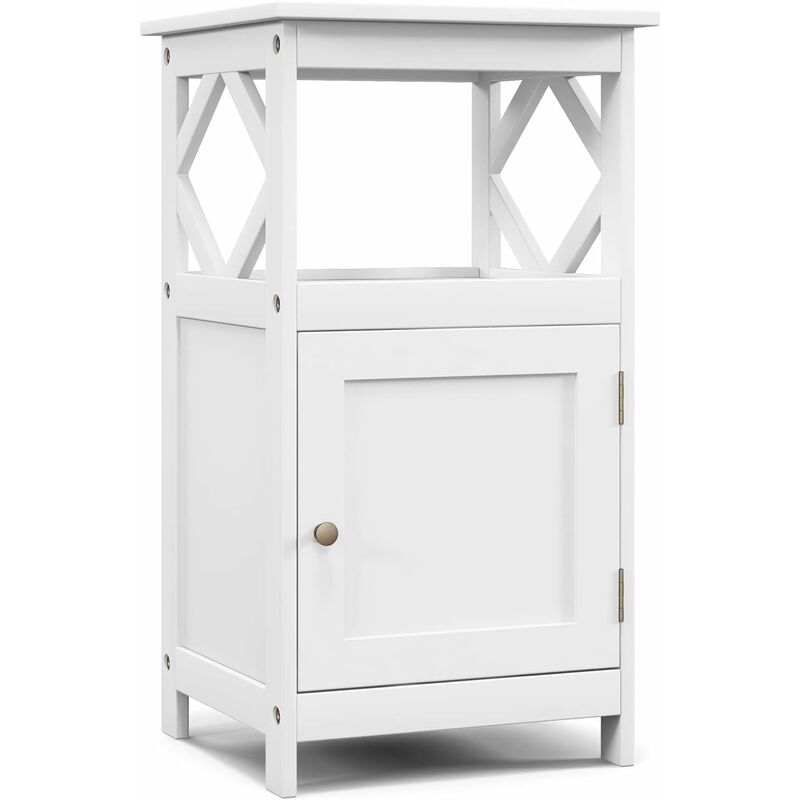 Meuble Salle de Bain 40x40x74CM Charge 35KG-Meuble de Rangement avec Porte et Étagère-Autoportante pour Salle de Bain Blanc - Goplus