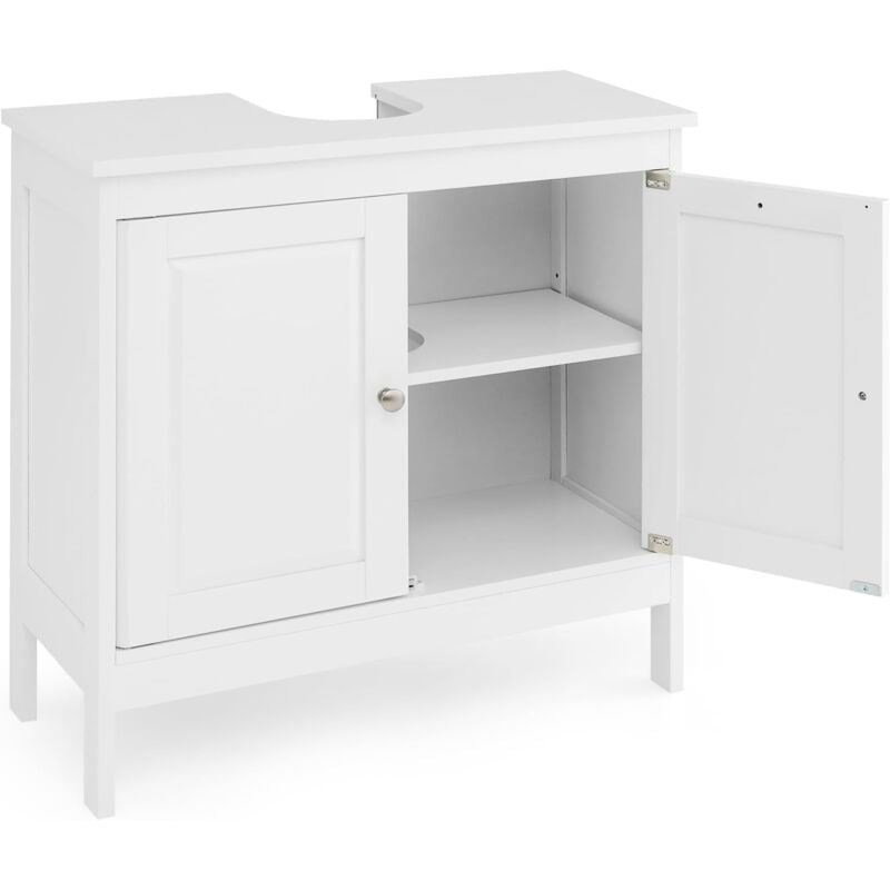 Meuble Salle de Bain sous Lavabo, Découpe en Forme de u 20 x 15cm, 2 Portes et Étagère Intérieure Réglable, pour Lavabo Suspendu ou Encastré (Non