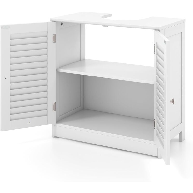 Meuble Salle de Bain sous Lavabo, Portes à Persiennes & 2 Compartiments, Meuble sous lavabo Salle de Bain avec Découpe en u 24X20cm, pour Rangement
