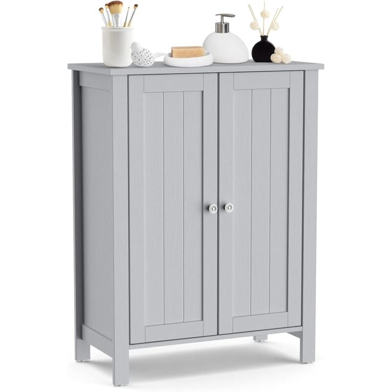 Meuble Salle de Bain sur Pieds, avec 2 Portes, 3 Étagères Réglables, Conception Anti-Basculement, Armoire de Salle de Bain pour Rangement, 60 x 30 x