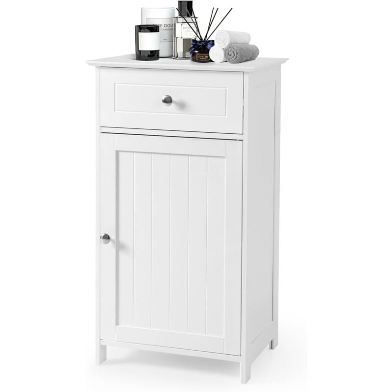 Meuble sur Pieds de Salle de Bain avec Étagères Réglables, Tiroir et 1 Porte, Armoire de Rangement pour Salle de Bain, Salon, Chambre, Cuisine,