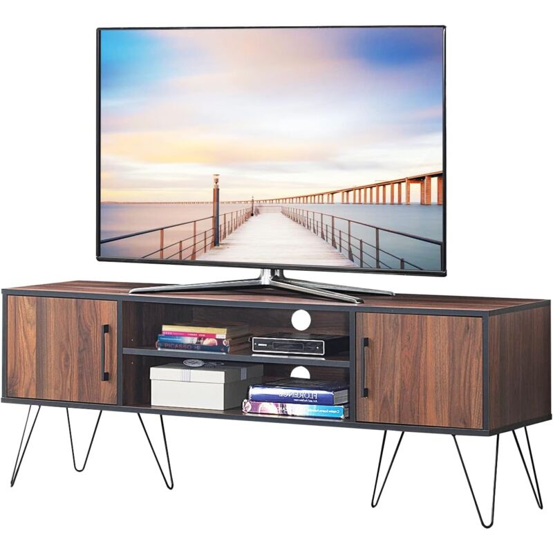 Goplus - Meuble tv avec 2 Compartiments et 2 étagères Ouvertes, Support tv avec Trou des Câbles et étagère Réglable, Table tv Multifonctionnelle,