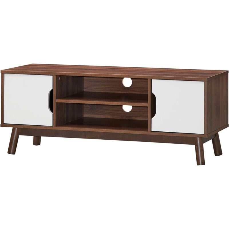 Goplus - Meuble tv Style Rétro 120cmx38cmx48cm,avec 2 Portes/2 étagères Ouvertes, Console tv en Bois pour tv Jusqu'à 43 Pouces,Blanc