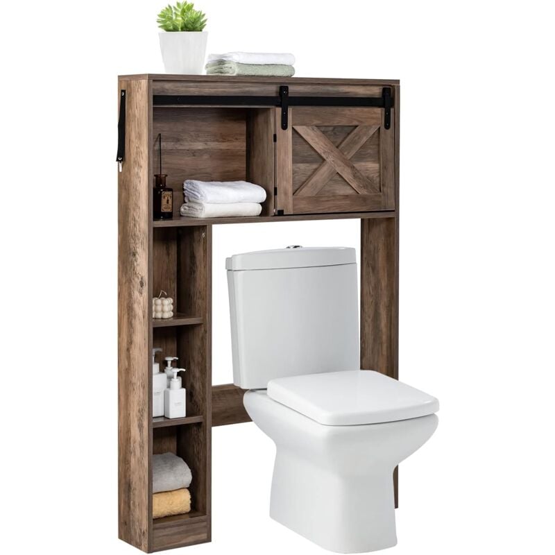 Meuble wc- 84 x 17 x 128 CM-Rangement Salle de Bain au Dessus des Toilettes WC/Lave-Linge-Armoire & 4 étagères Ouverte-Marron - Goplus