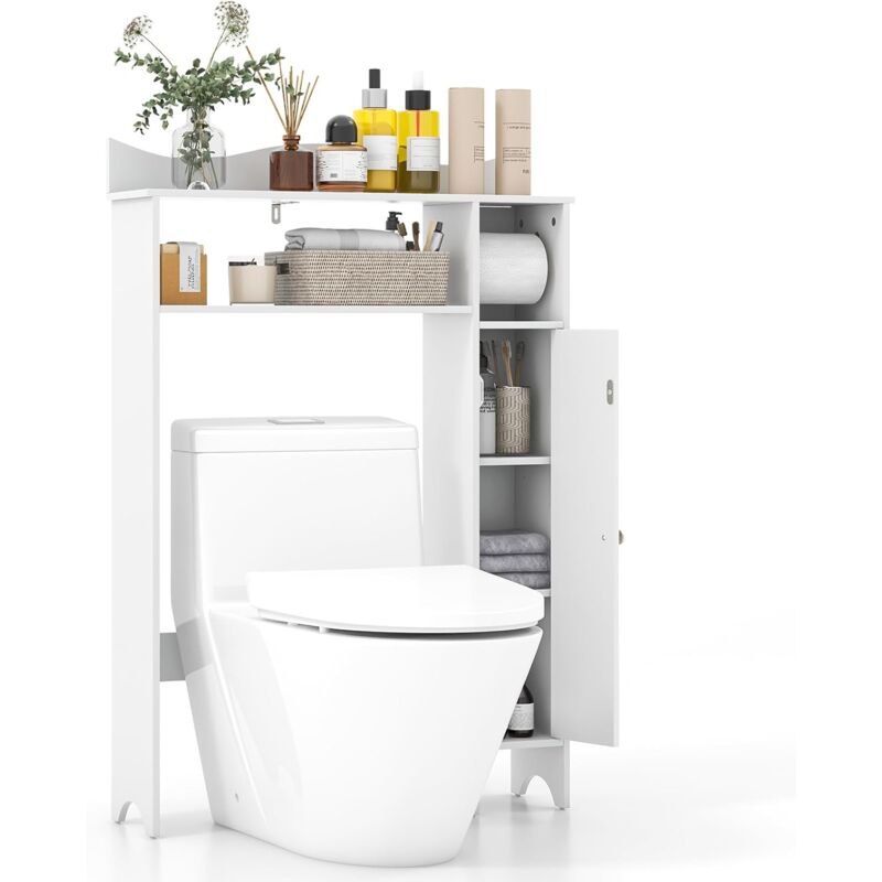 Meuble wc Dessus Toilette avec 4 Compartiments, Porte-Papier Hygiénique, Planche Réglable, 75,5x20x110cm, Blanc - Goplus